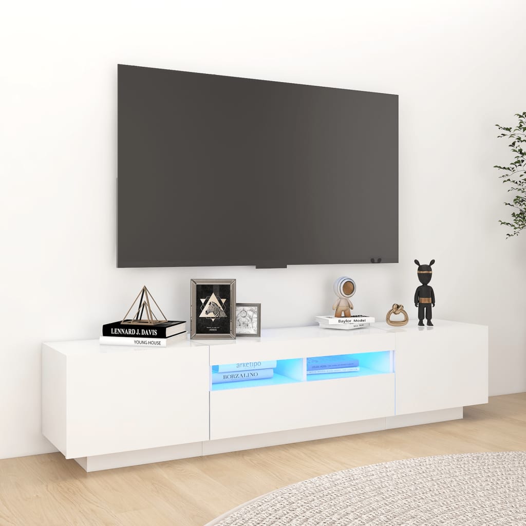 TV cabinet with LED lights Glossy white 180x35x40 cm