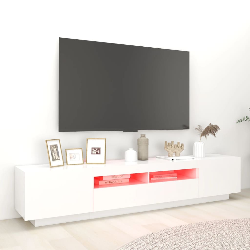 Meuble TV avec lumières LED Blanc 200x35x40 cm