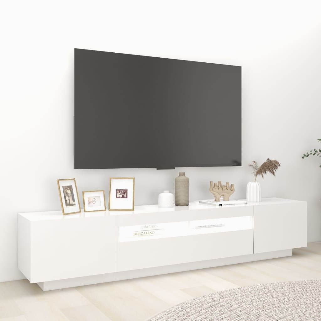 Meuble TV avec lumières LED Blanc 200x35x40 cm