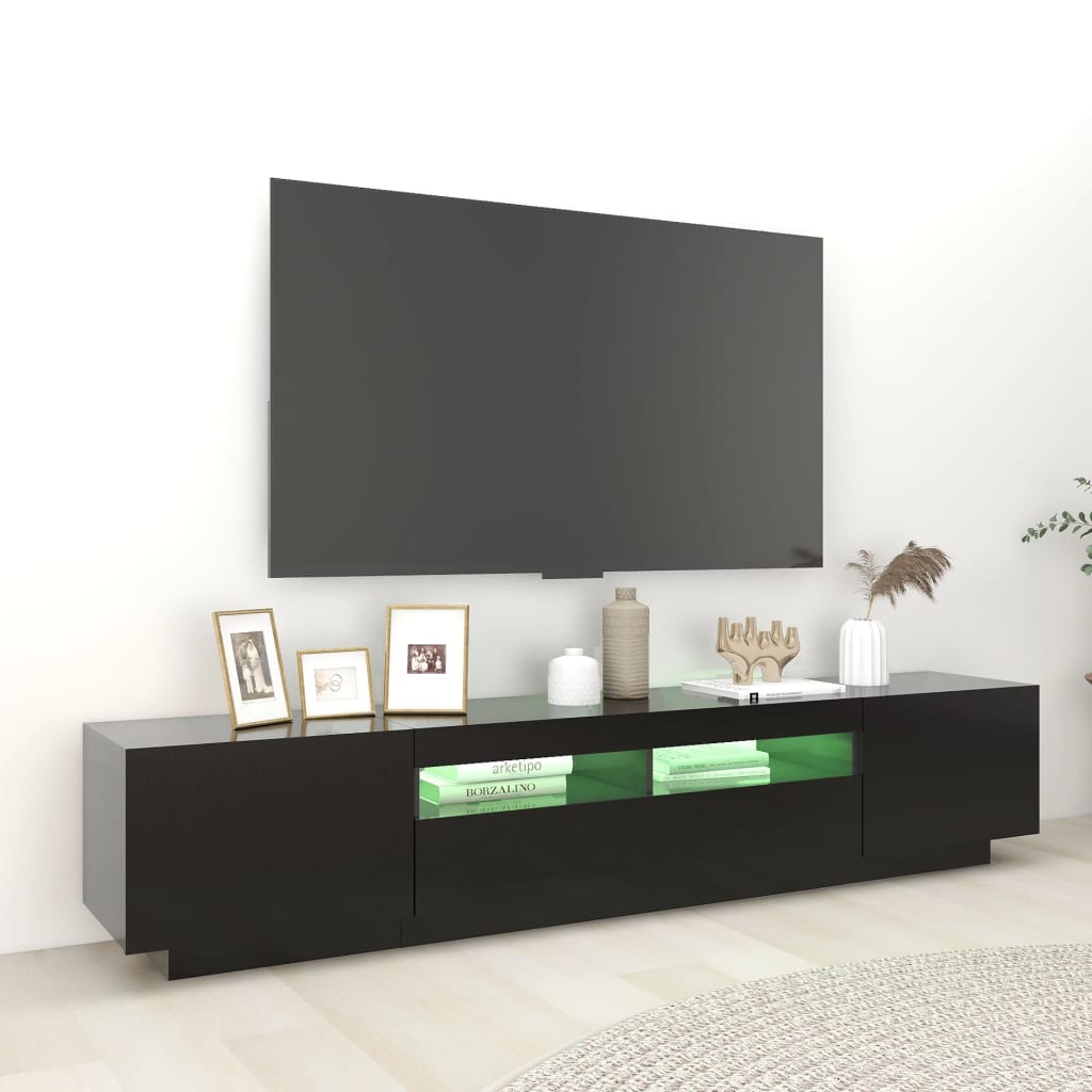 TV cabinet with LED lights Black 200x35x40 cm