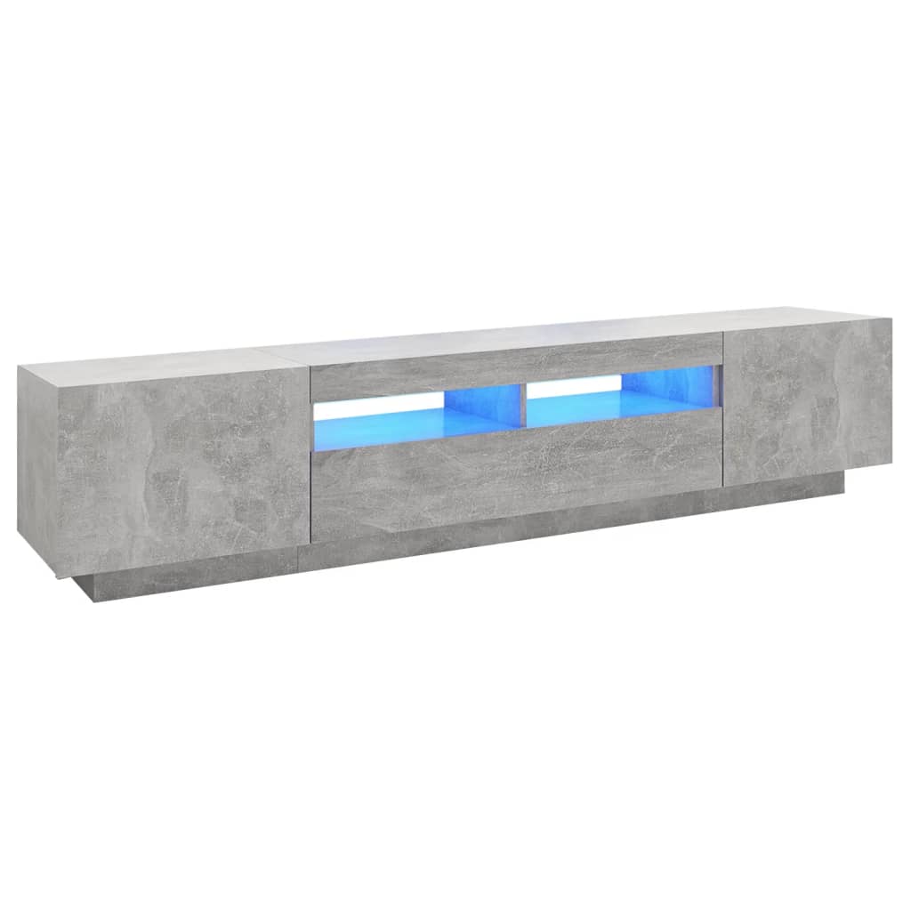 Meuble TV avec lumières LED Gris béton 200x35x40 cm