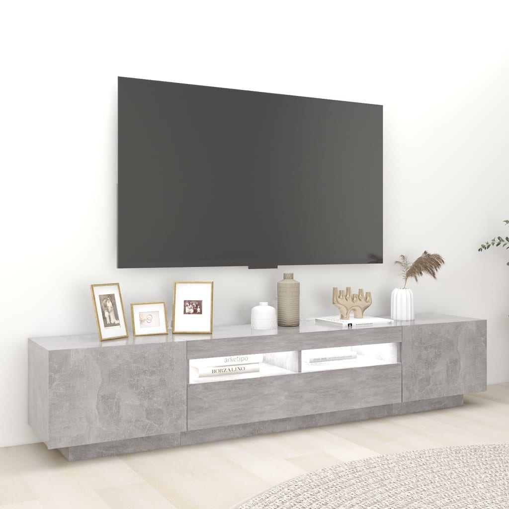 TV cabinet with LED lights Concrete gray 200x35x40 cm