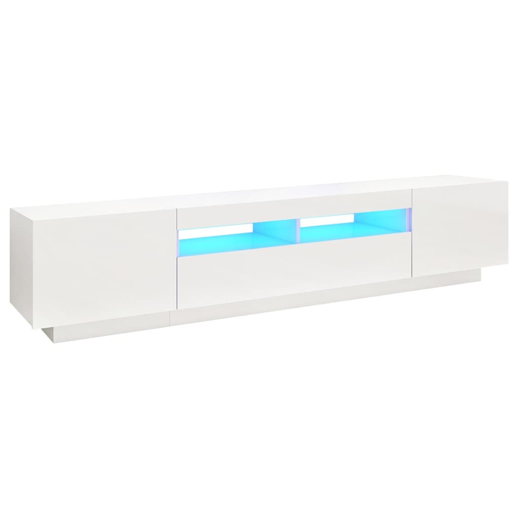 TV cabinet with LED lights Glossy white 200x35x40 cm