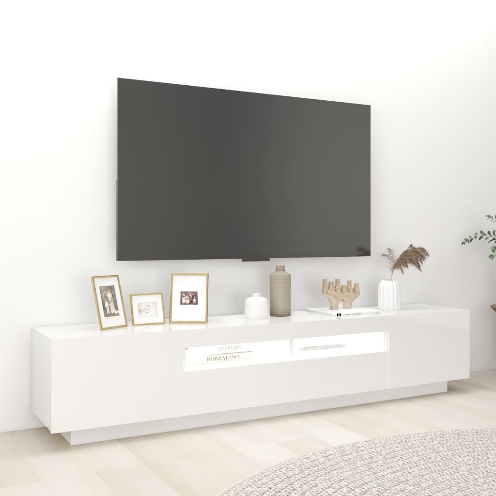 Meuble TV avec lumières LED Blanc brillant 200x35x40 cm