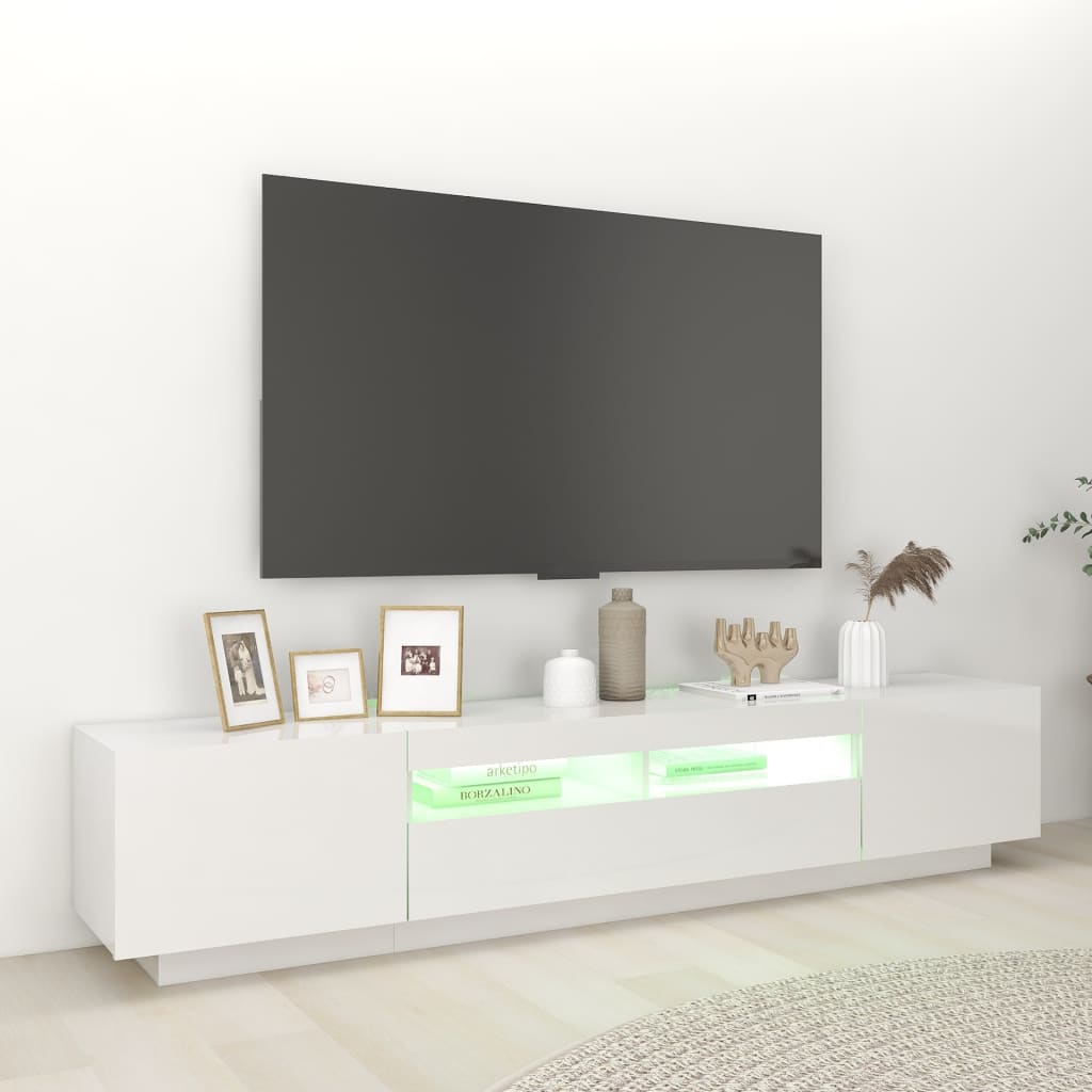 Meuble TV avec lumières LED Blanc brillant 200x35x40 cm