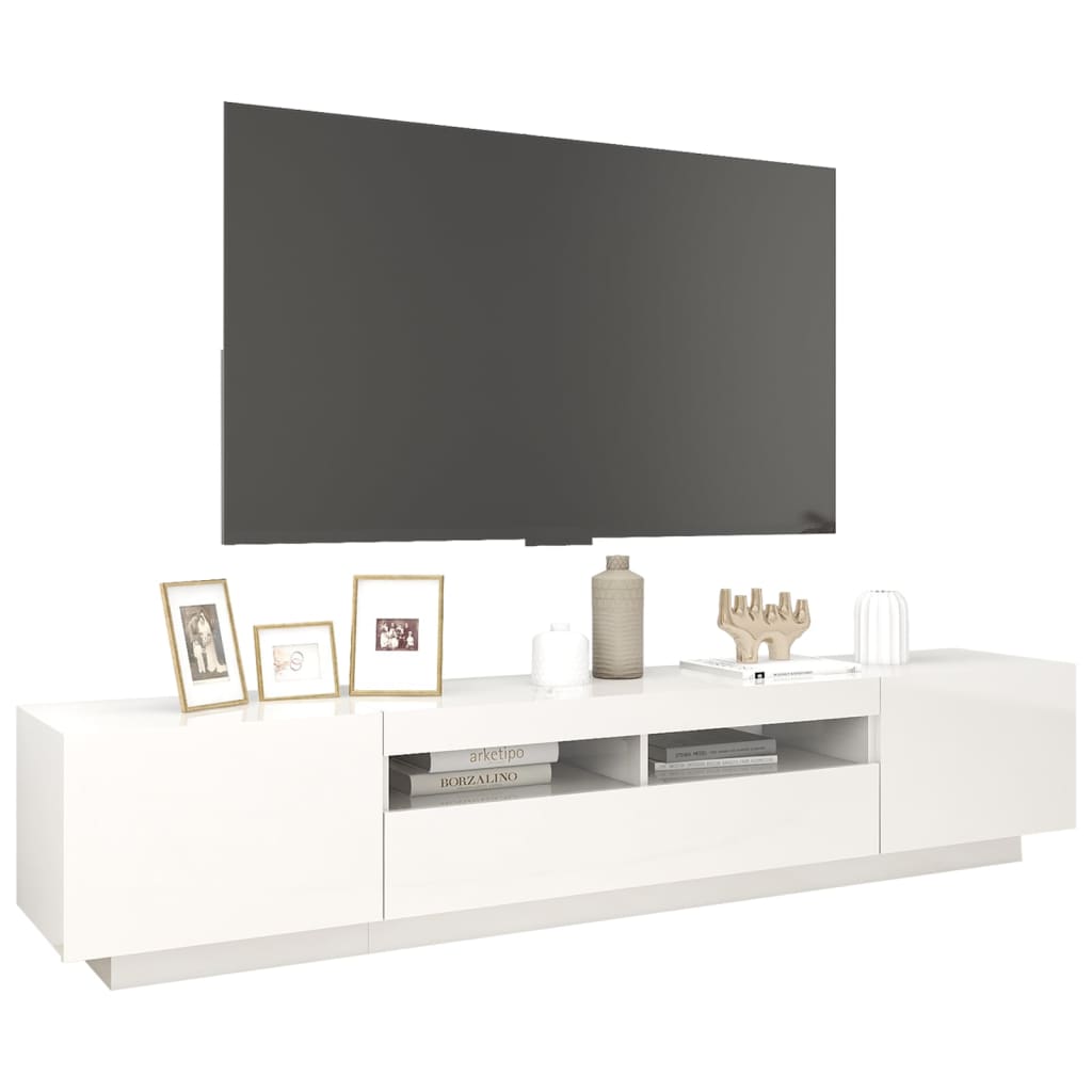 TV cabinet with LED lights Glossy white 200x35x40 cm