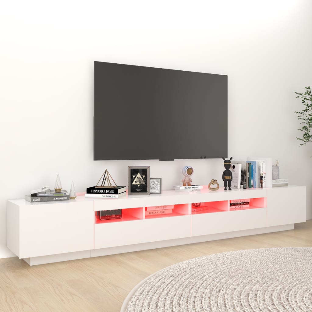 Meuble TV avec lumières LED Blanc 260x35x40 cm