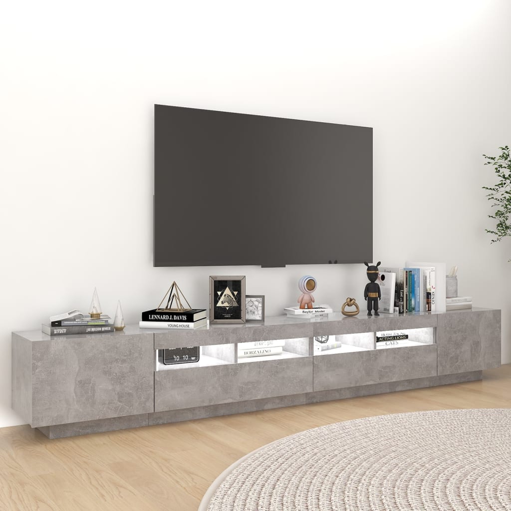 TV cabinet with LED lights Concrete gray 260x35x40 cm