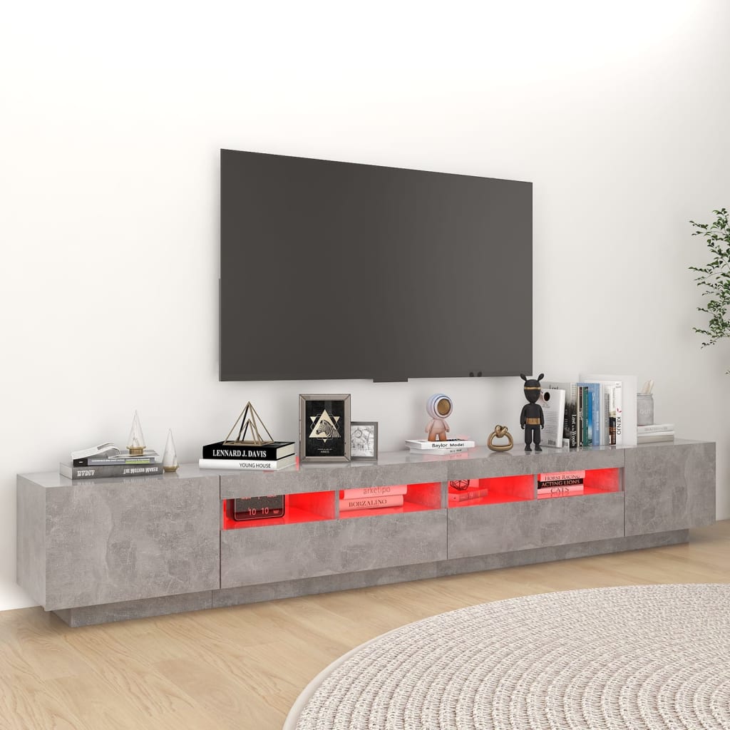 TV cabinet with LED lights Concrete gray 260x35x40 cm