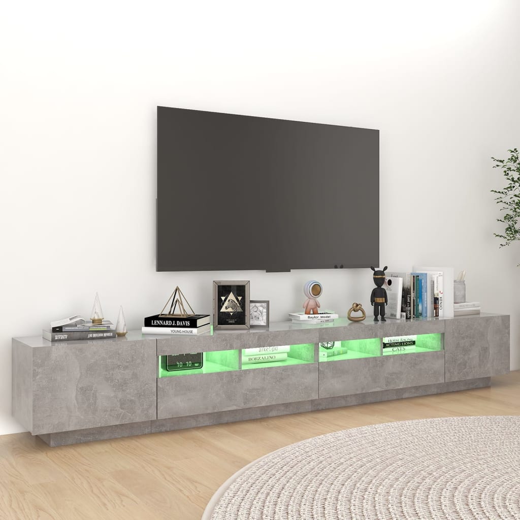 TV cabinet with LED lights Concrete gray 260x35x40 cm