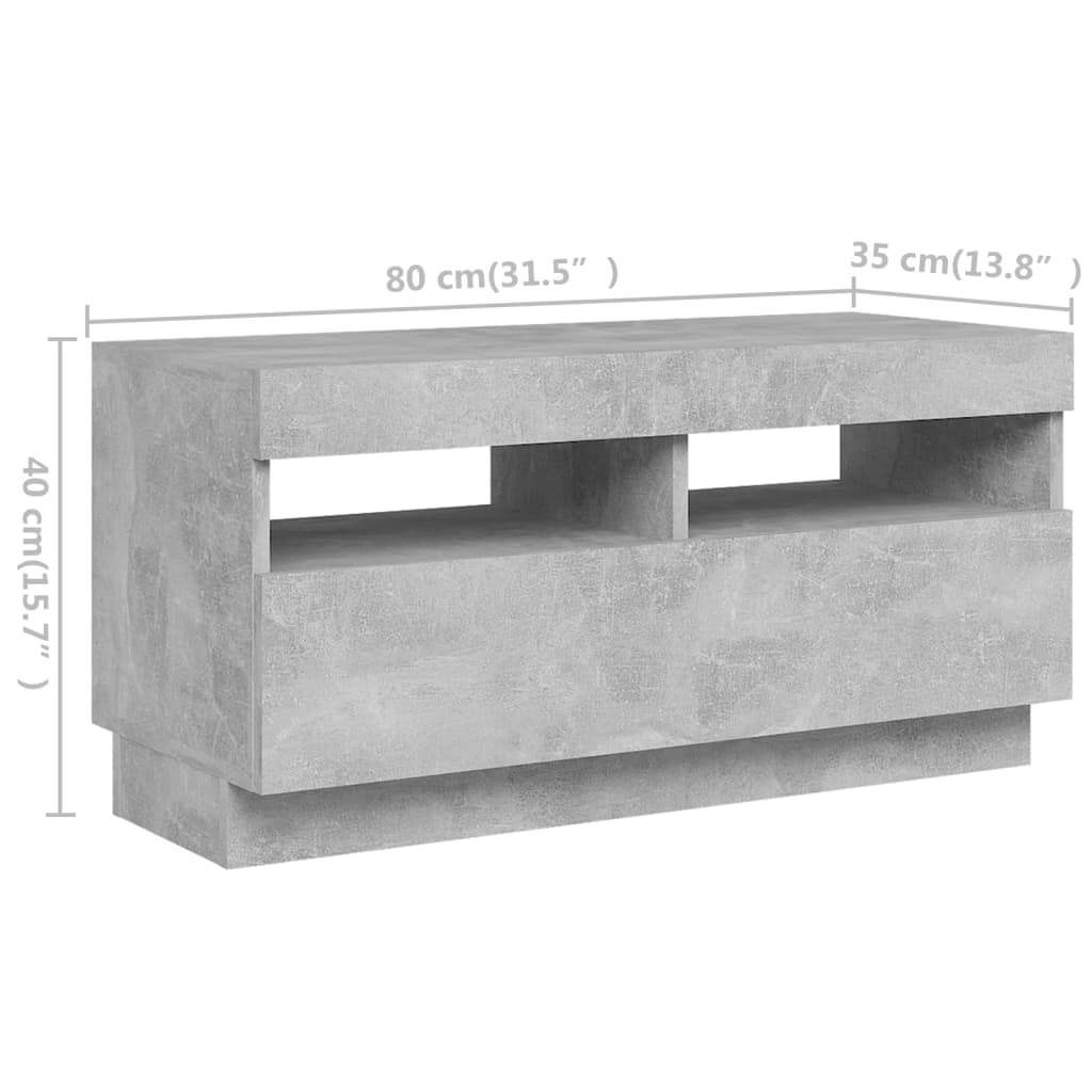 Meuble TV avec lumières LED Gris béton 260x35x40 cm