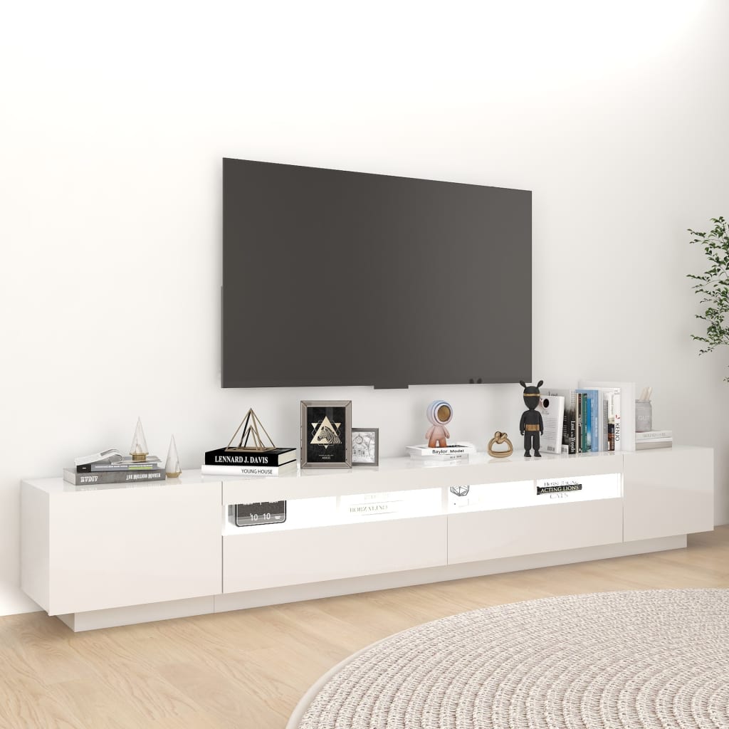 TV cabinet with LED lights Glossy white 260x35x40 cm