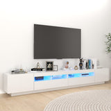 TV cabinet with LED lights Glossy white 260x35x40 cm