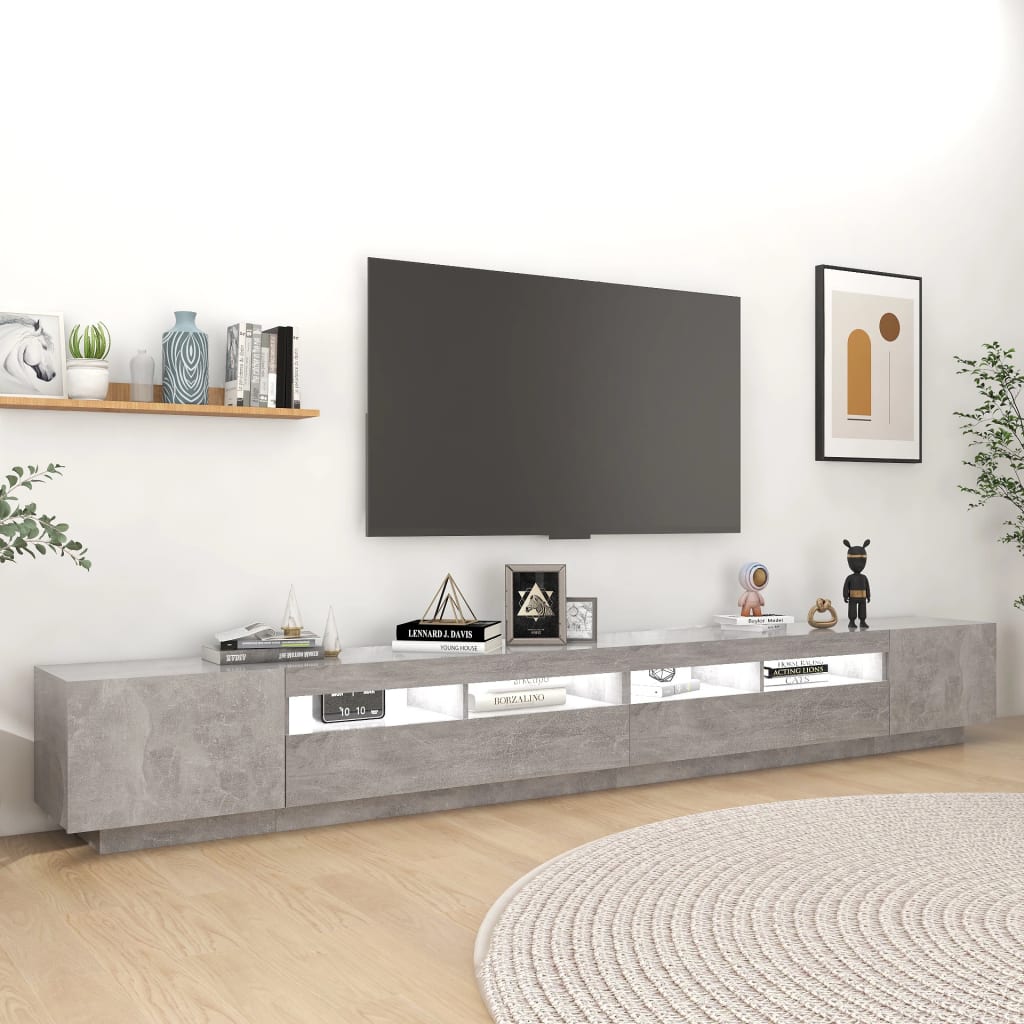 Meuble TV avec lumières LED Gris béton 300x35x40 cm