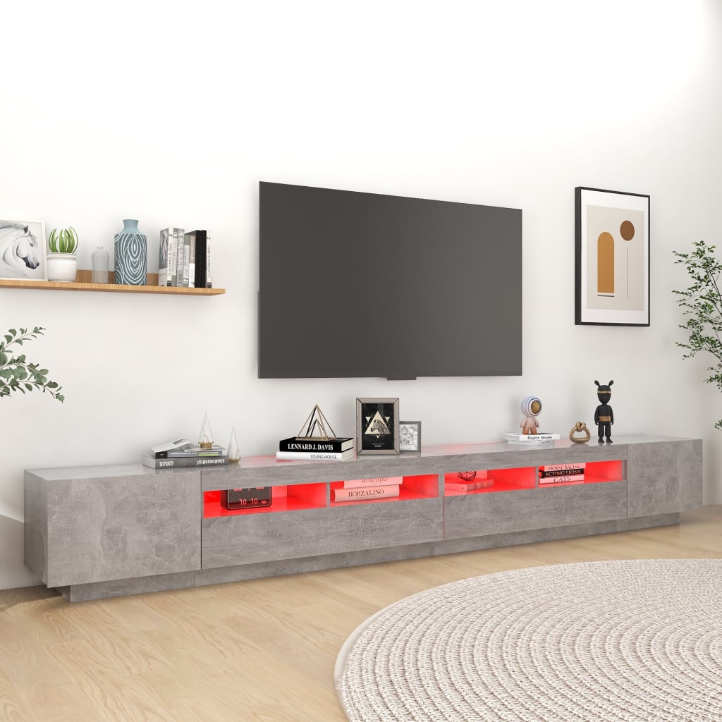 TV cabinet with LED lights Concrete gray 300x35x40 cm