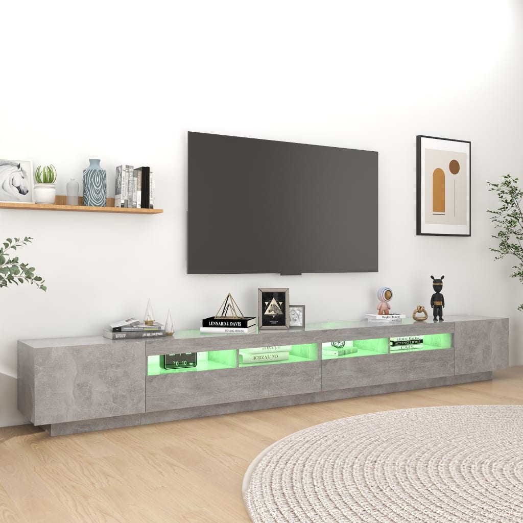 TV cabinet with LED lights Concrete gray 300x35x40 cm