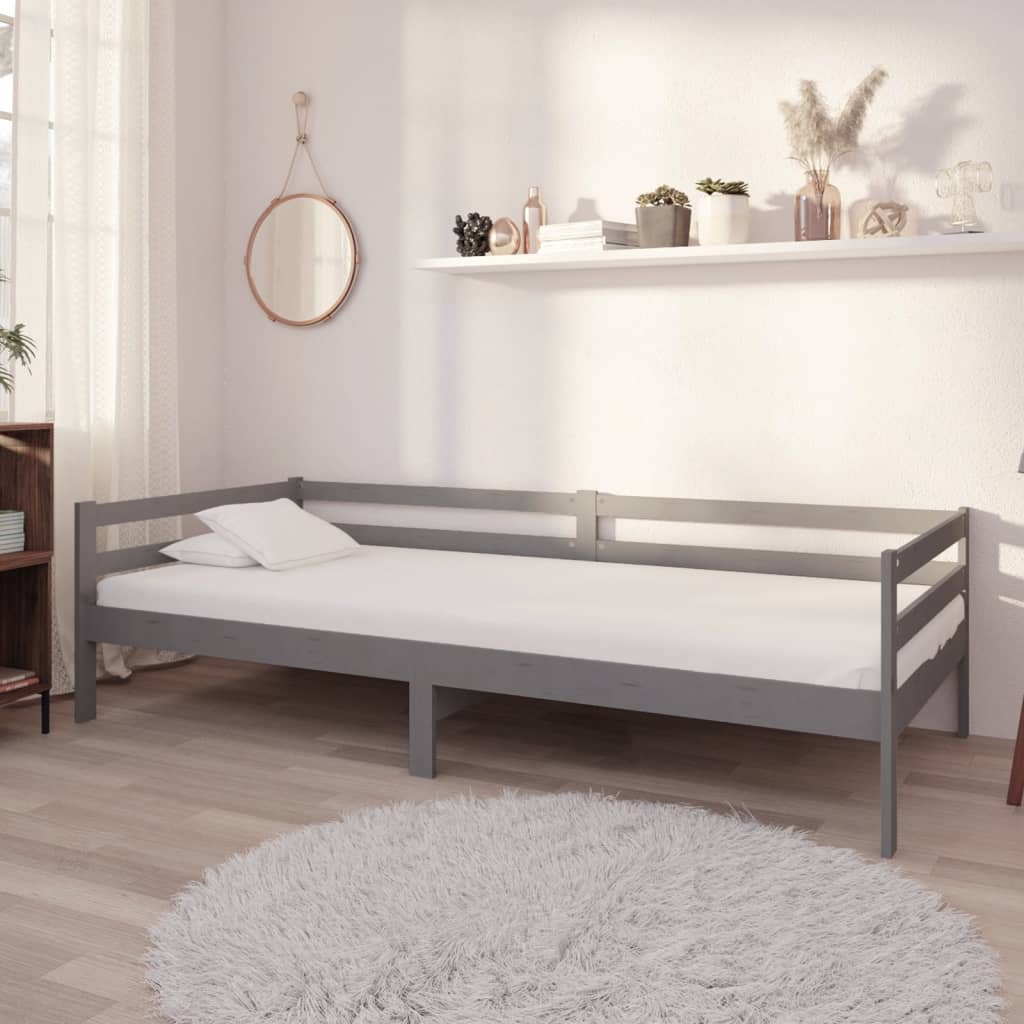 Lit de jour sans matelas gris bois de pin massif 90x200 cm