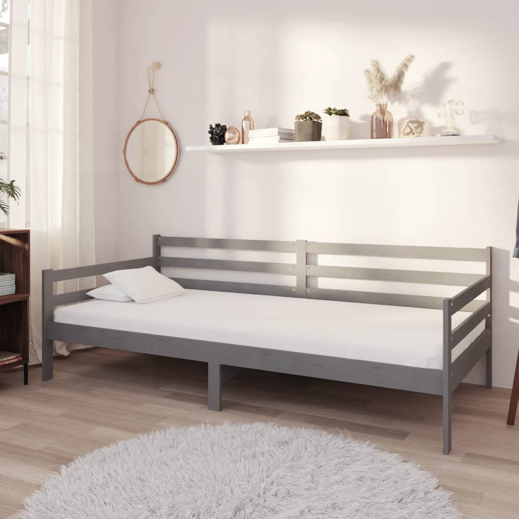 Lit de jour sans matelas gris bois de pin massif 90x200 cm