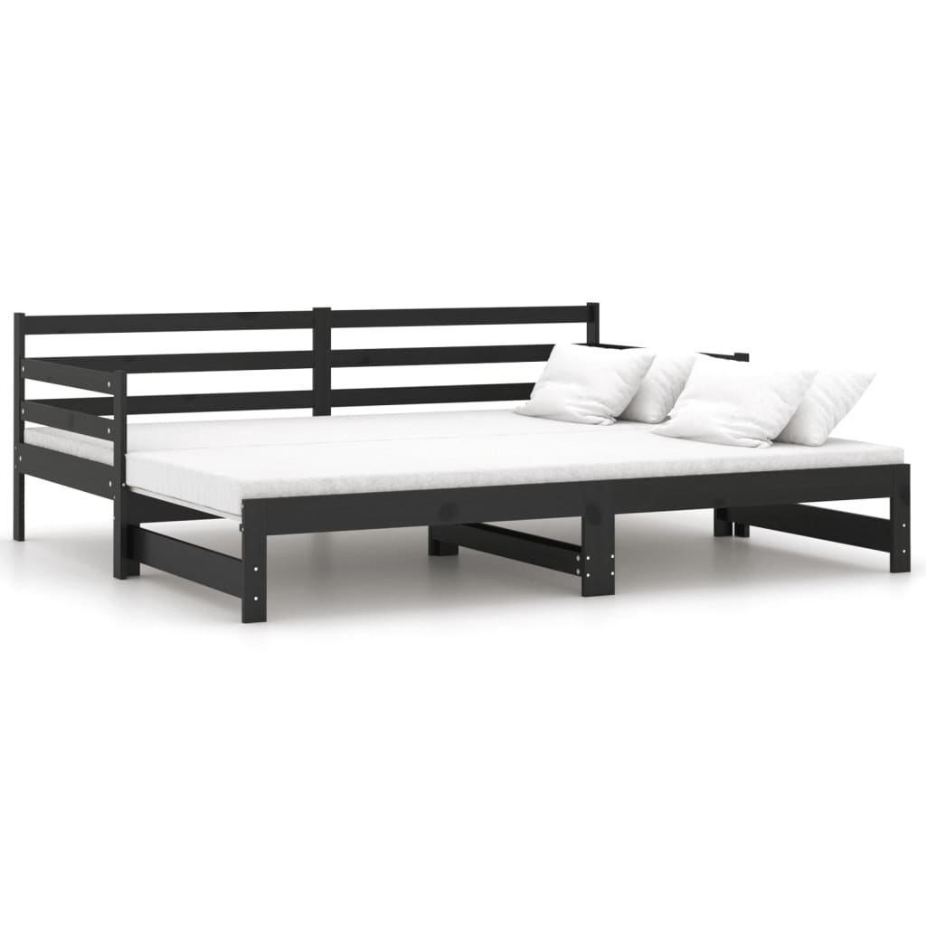 Lit coulissant sans matelas noir 2x(90x200) cm