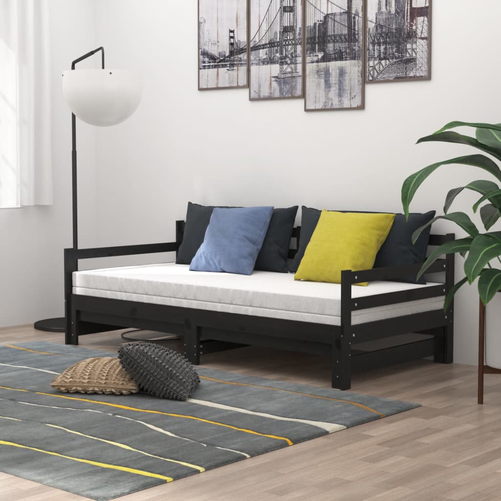 Lit coulissant sans matelas noir 2x(90x200) cm