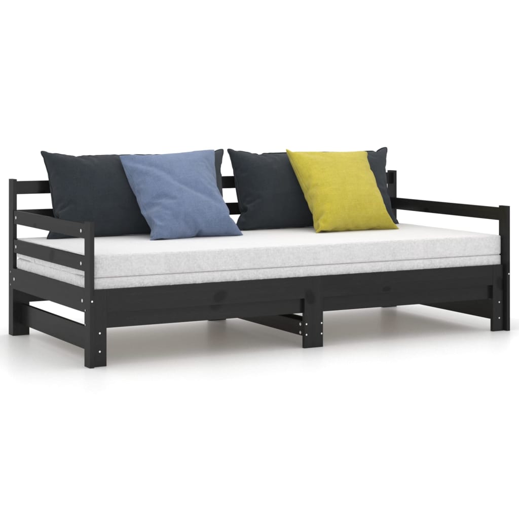 Lit coulissant sans matelas noir 2x(90x200) cm