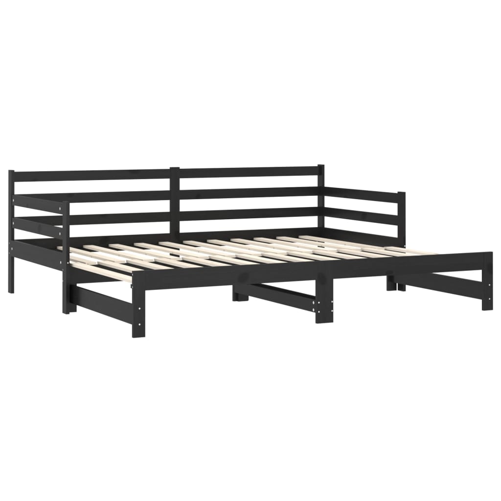 Lit coulissant sans matelas noir 2x(90x200) cm