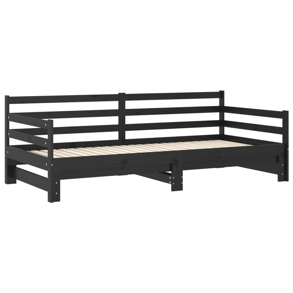 Lit coulissant sans matelas noir 2x(90x200) cm