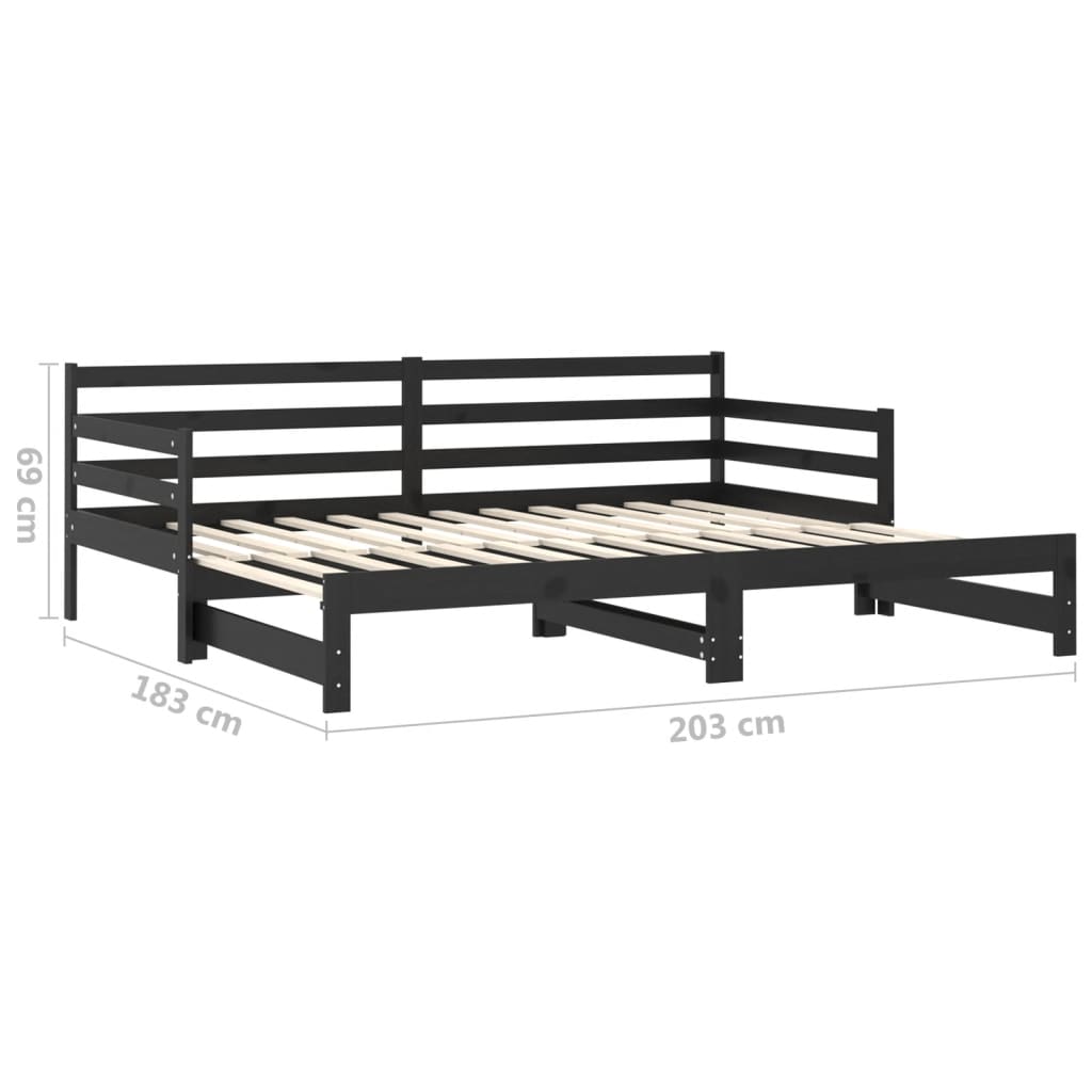 Lit coulissant sans matelas noir 2x(90x200) cm