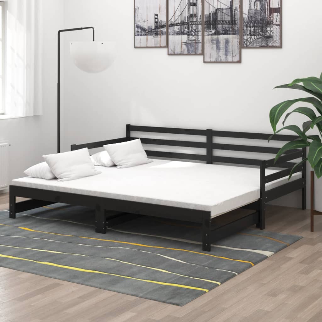 Lit coulissant sans matelas noir 2x(90x200) cm