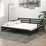 Lit coulissant sans matelas noir 2x(90x200) cm