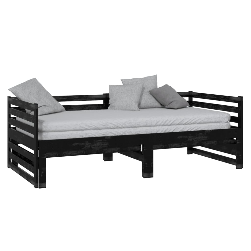 Lit coulissant sans matelas noir 2x(90x200) cm