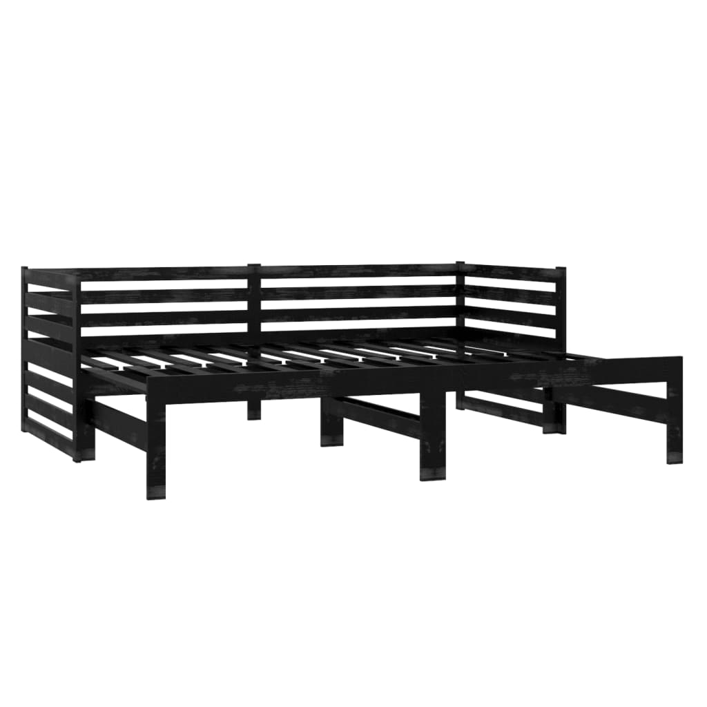 Lit coulissant sans matelas noir 2x(90x200) cm