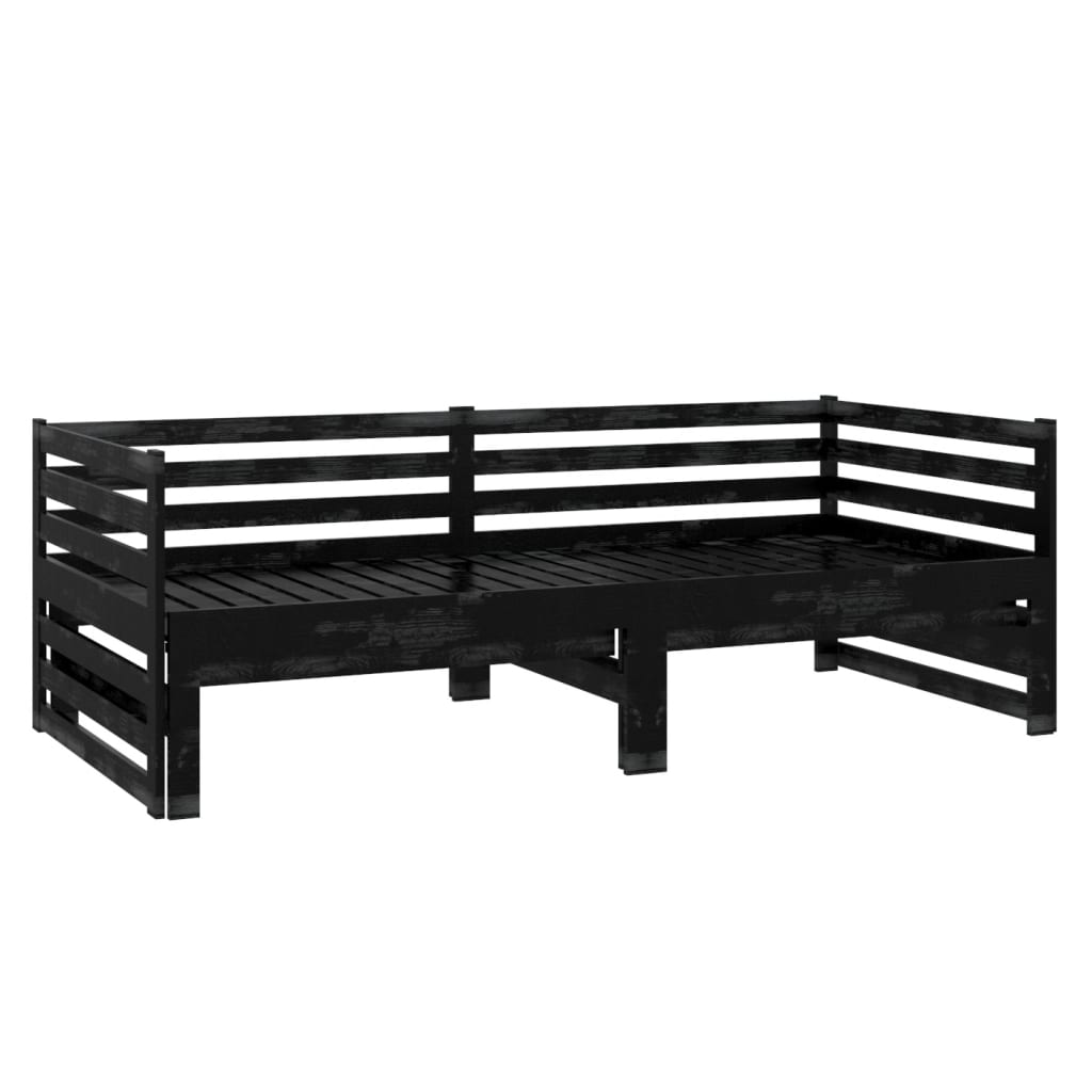 Lit coulissant sans matelas noir 2x(90x200) cm