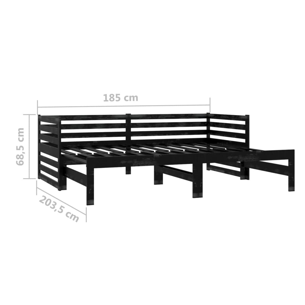 Lit coulissant sans matelas noir 2x(90x200) cm