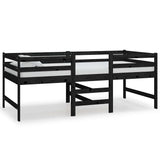 Mid-high bed without mattress black solid pine wood 90x200 cm