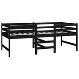 Mid-high bed without mattress black solid pine wood 90x200 cm