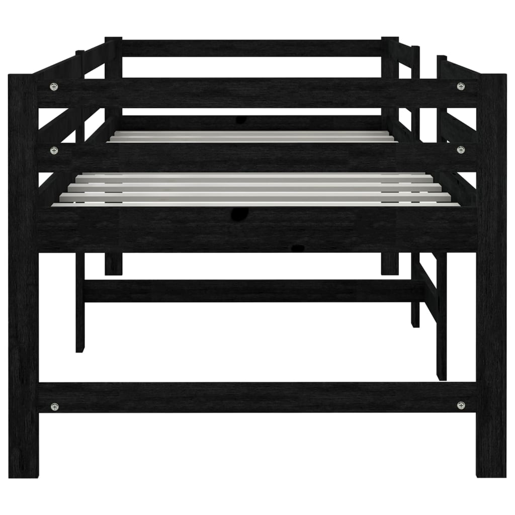 Mid-high bed without mattress black solid pine wood 90x200 cm