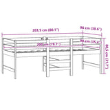 Mid-high bed without mattress black solid pine wood 90x200 cm