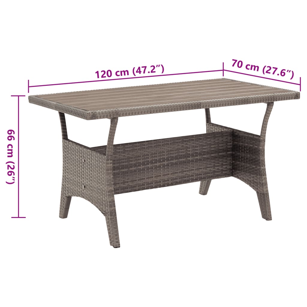 Table de jardin Gris 120x70x66 cm Résine tressée