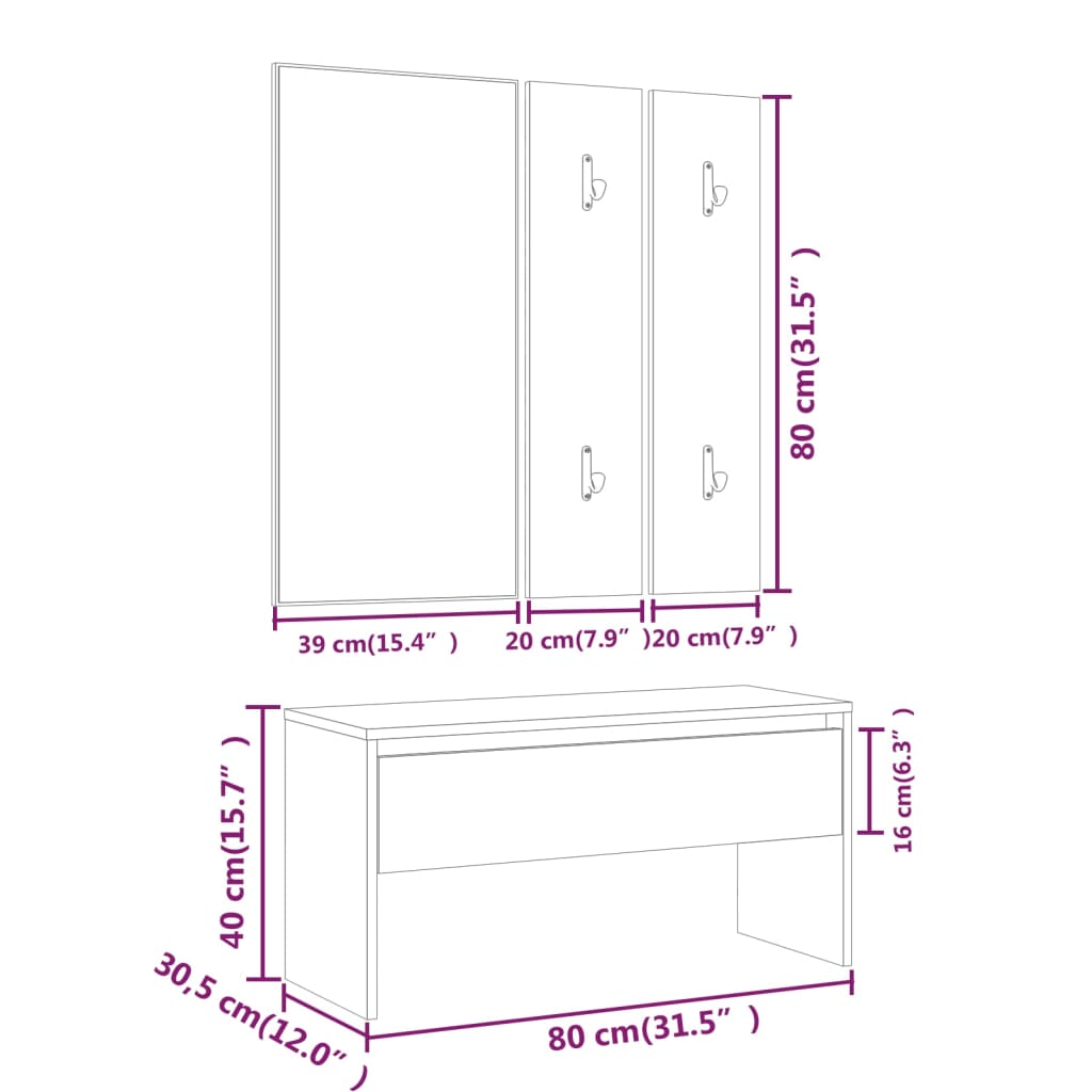 Ensemble de meubles de couloir Blanc Bois d'ingénierie