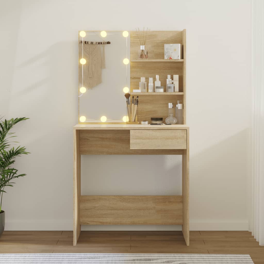 Coiffeuse avec LED chêne sonoma 74,5x40x141cm bois d'ingénierie