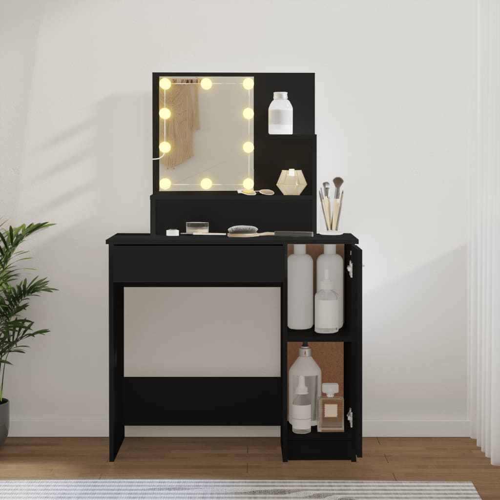 Coiffeuse avec LED noir 86,5x35x136 cm