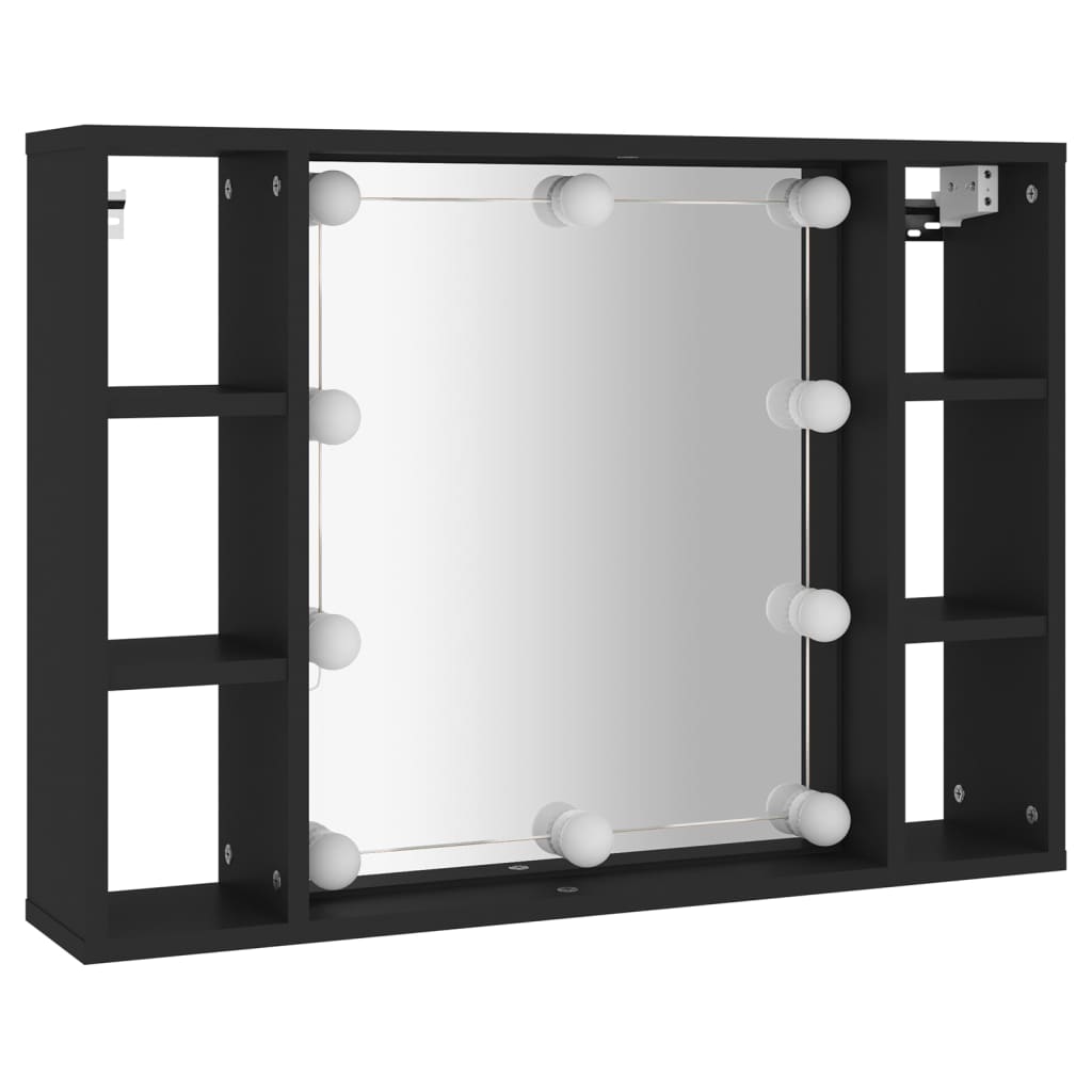 Armoire à miroir avec LED noir 76x15x55 cm