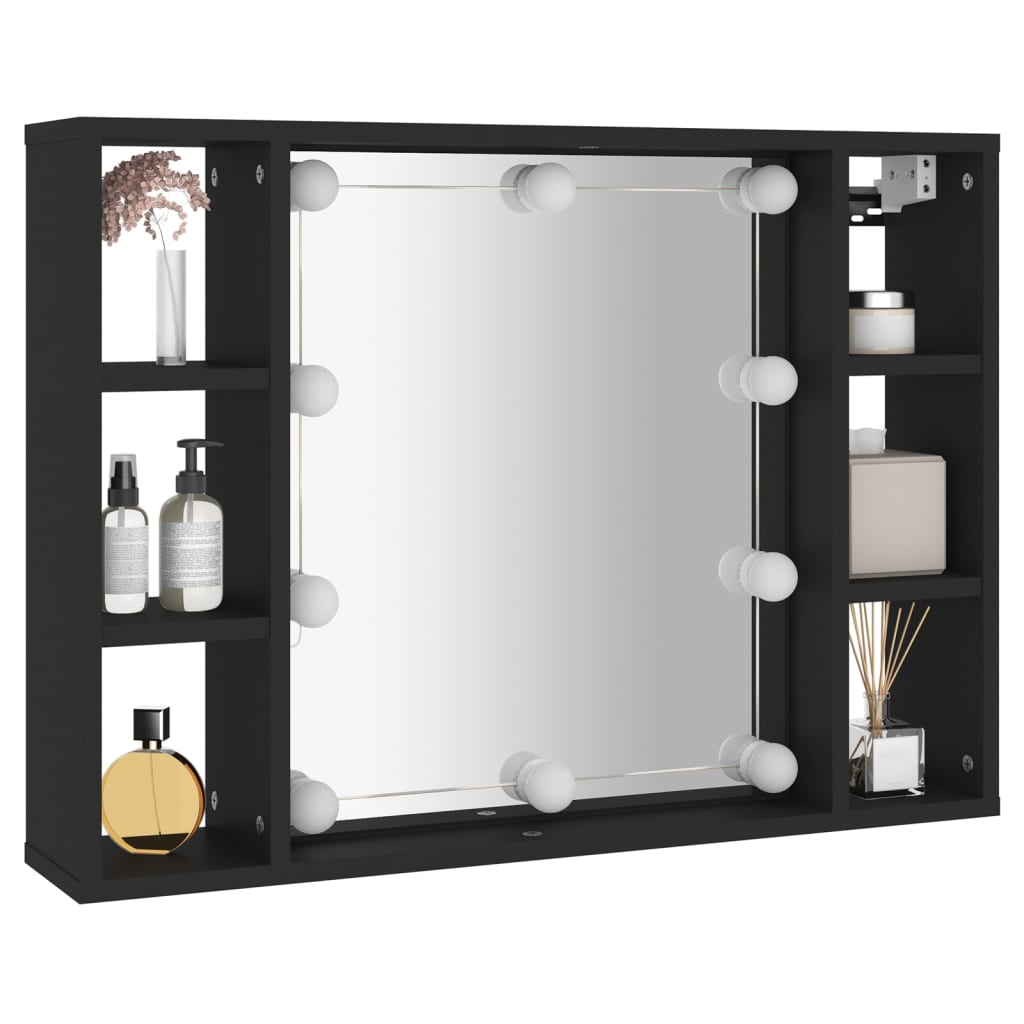 Armoire à miroir avec LED noir 76x15x55 cm