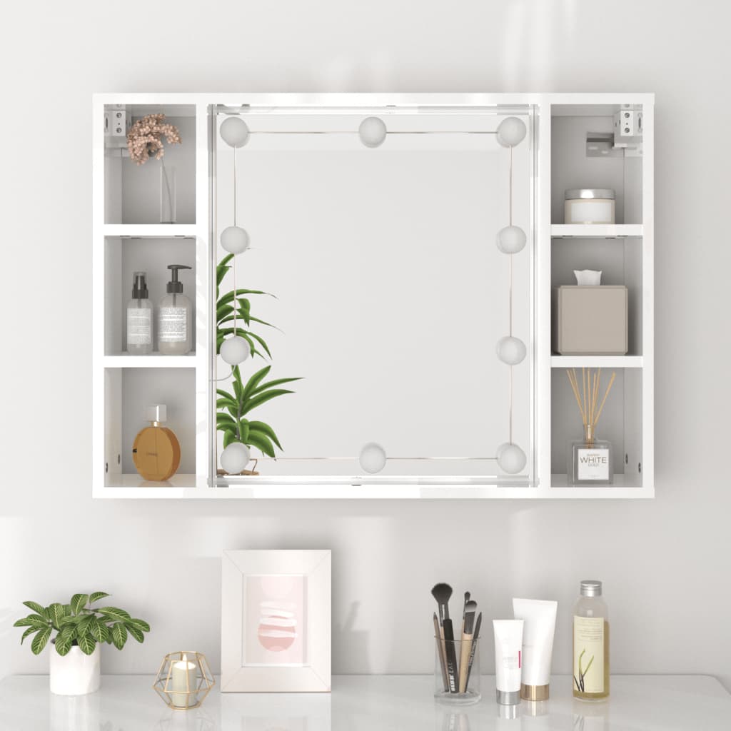 Armoire de miroir avec LED Blanc brillant 76x15x55 cm