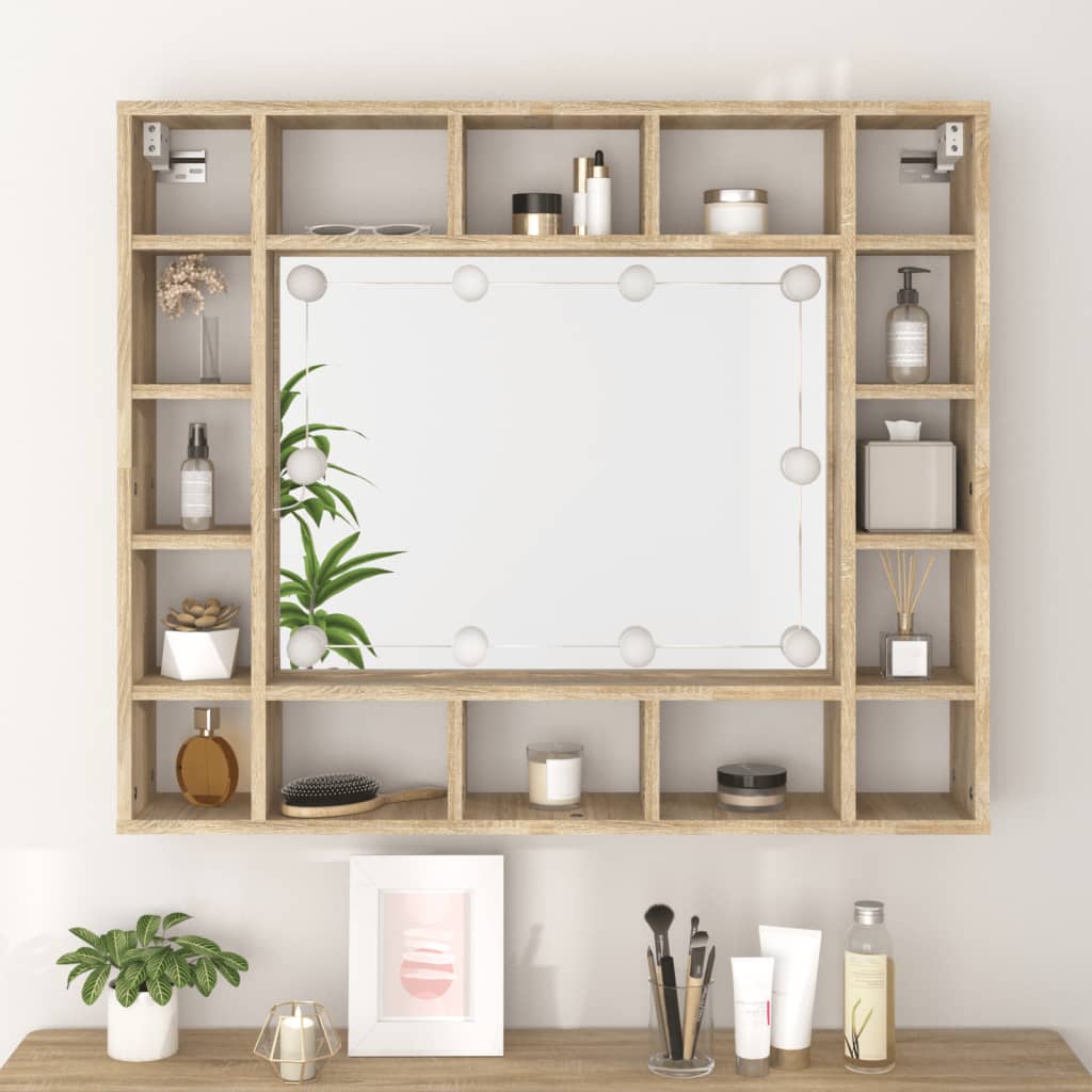 Armoire de miroir avec LED Chêne sonoma 91x15x76,5 cm