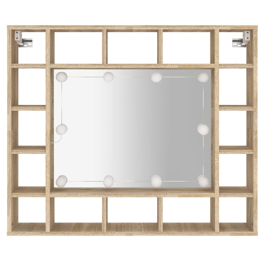 Armoire de miroir avec LED Chêne sonoma 91x15x76,5 cm