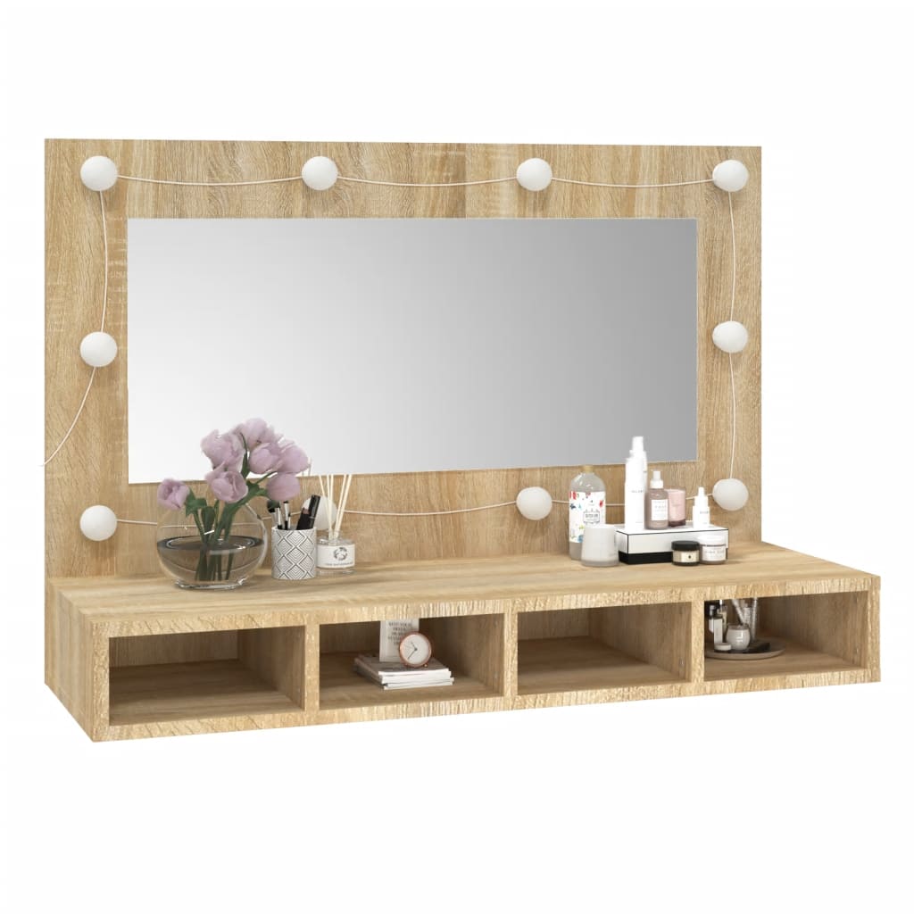 Armoire à miroir avec LED Chêne sonoma 90x31,5x62 cm