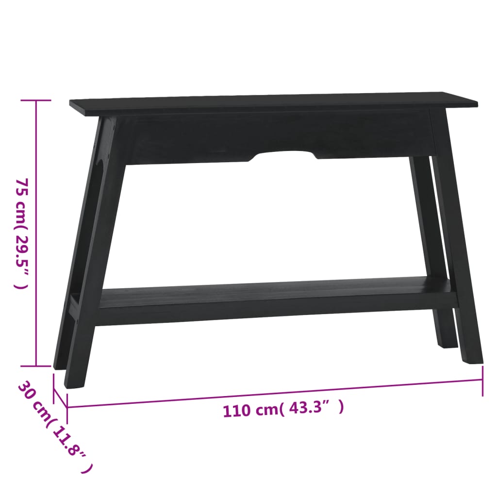 Table console noir 110x30x75 cm bois massif d'acajou