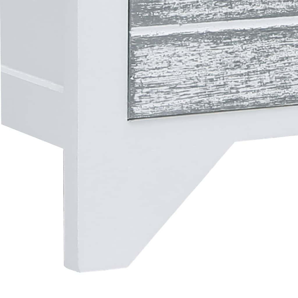 Meuble TV Blanc et gris 108x30x40 cm Bois de Paulownia solide